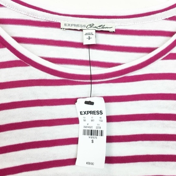 NWT Express One Eleven Pink Striped Tie Front Tee - Picture 4 of 5